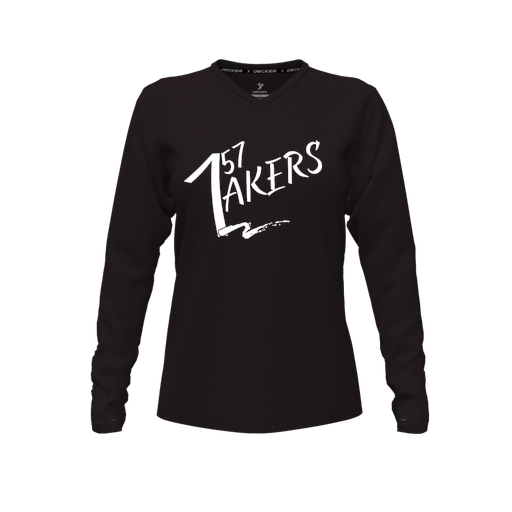 [CUS-DFW-TEES-CMF-VNK-LSL-BLK-FYXS-LOGO1] Decker Comfort T-Shirt (Female Youth XS, Black, V Neck, Logo 1, Long Sleeve)