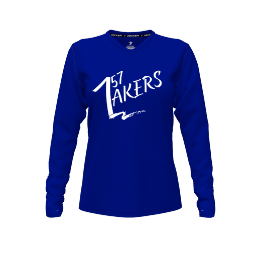 [FTLVCFRY-FYXS-LOGO1] Decker Comfort T-Shirt (Female Youth XS, Royal, V Neck, Logo 1, Long Sleeve)