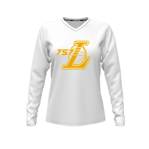 [CUS-DFW-TEES-PER-VNK-LSL-WHT-FYXS-LOGO2] Performance T-Shirt (Female Youth XS, White, V Neck, Logo 2, Long Sleeve)