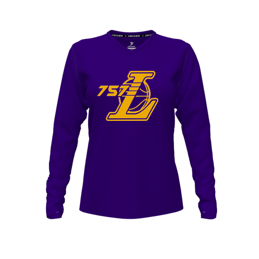 [FTLVPTPP-FYXS-LOGO2] Decker Performance T-Shirt (Female Youth XS, Purple, V Neck, Logo 2, Long Sleeve)
